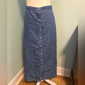 Vintage Mountain Lake Denim Button Maxi Skirt - Small